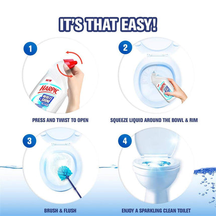 Harpic White & Shine Toilet Bleach Gel, Original Scent, Pack 6 x 750 ml, Kills 99.9% of Bacteria, Toilet Cleaner