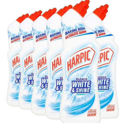 Harpic White & Shine Toilet Bleach Gel, Original Scent, Pack 6 x 750 ml, Kills 99.9% of Bacteria, Toilet Cleaner