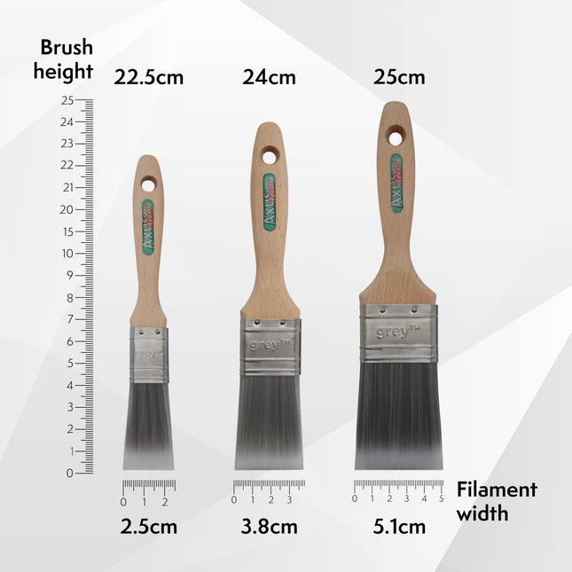Axus Decor Immaculate S-Finish Paint Brush (Grey Color) - Set of 3-1", 1.5", 2"mm - For All Paints, Synthetic Bristle Filaments, Natural Bamboo Handles, Rust-Resistant Stainless Steel