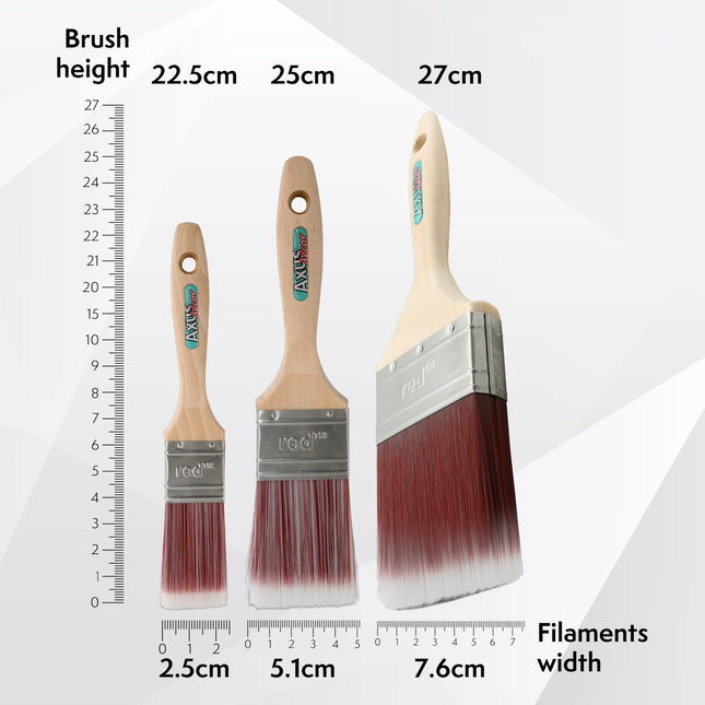 Axus Decor Super Smooth Brush Set (Red Series) Paint Brush For All Paints, Hardwood, Beaver Tail handle, Rust-Resistant Stainless Steel Ferrule, Synthetic Filaments - Set Of 4 (1.5",2x2",3")