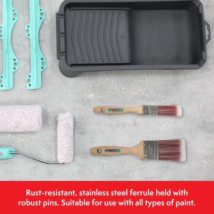Axus Decor Super Smooth Brush Set (Red Series) For All Paints, Unvarnished, Hardwood, Beaver Tail handle, Rust-Resistant Stainless Steel Ferrule, Synthetic Filaments - Set Of 3 (1",1.5",2")