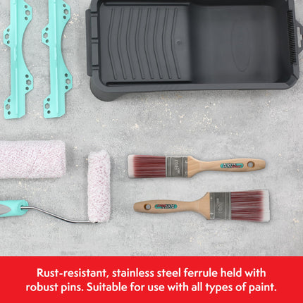 Axus Decor Super Smooth Brush Set (Red Series) Paint Brush For All Paints, Hardwood, Beaver Tail handle, Rust-Resistant Stainless Steel Ferrule, Synthetic Filaments - Set Of 4 (1.5",2x2",3")