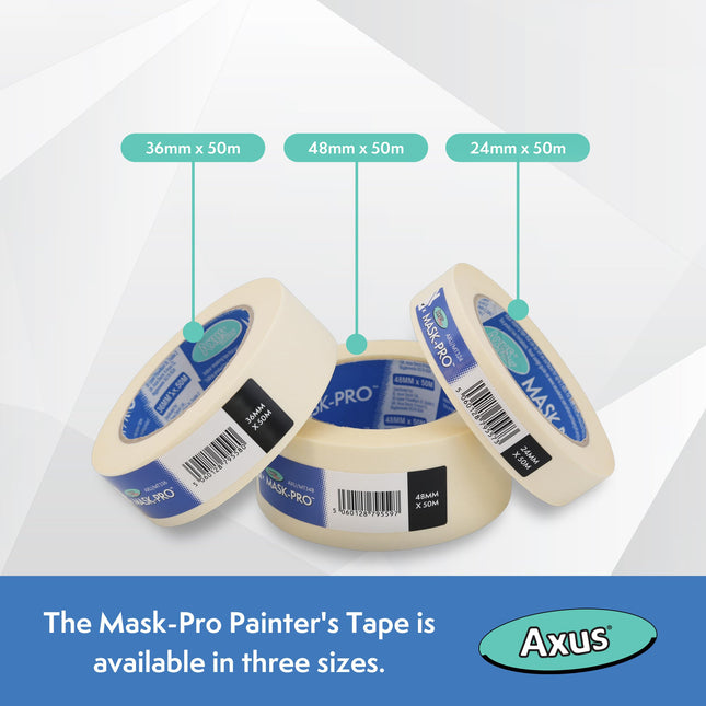 Axus Decor Mask-Pro Painter's Tape - 24mm X 50m - Mask Pro Strong Tape For Painting, Decorating, Indoor & Outdoor, Residue Free Removal & Diy Projects, Painting Tape, Wide Making Tape, Cream