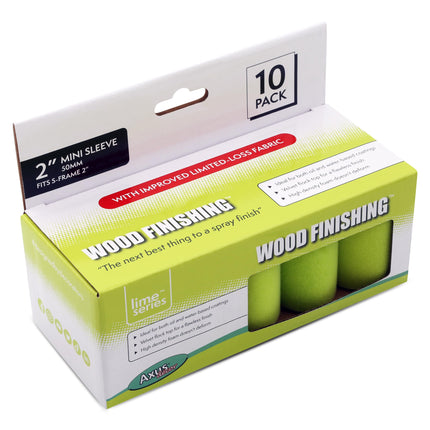 Axus Decor Wood Finishing Roller (Lime Series) Mini Roller Sleeves, for Professional & DIY Projects, Compatible with Solvent & Water Based Paints - 2 Inch/50mm, Pack of 10