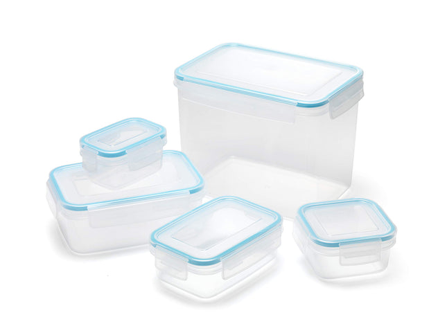 Addis 504498 Clip & Close Food Storage Container 5 Piece Set with Lockable lids, Clear with Blue Seal, Pack