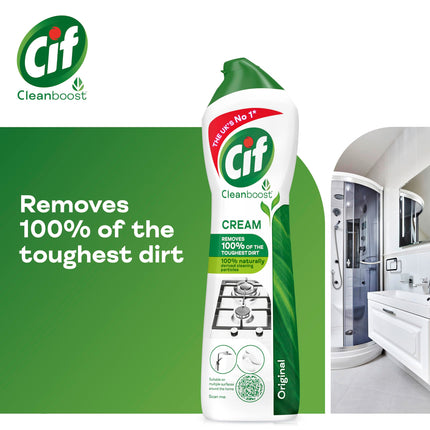 Cif Original Cream Cleaner multipurpose surface cleaner with 100% natural cleaning particles removes 100% of the toughest dirt 8x 500 ml