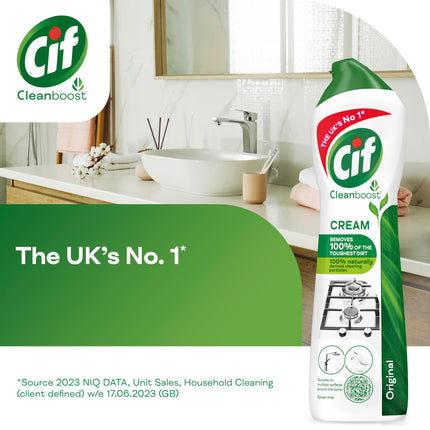 Cif Original Cream Cleaner multipurpose surface cleaner with 100% natural cleaning particles removes 100% of the toughest dirt 8x 500 ml