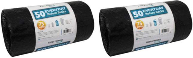 2 x Set of 50 Everyday Dustbin Liners Bin Bags, Refuse 75 Litre Size Sacks
