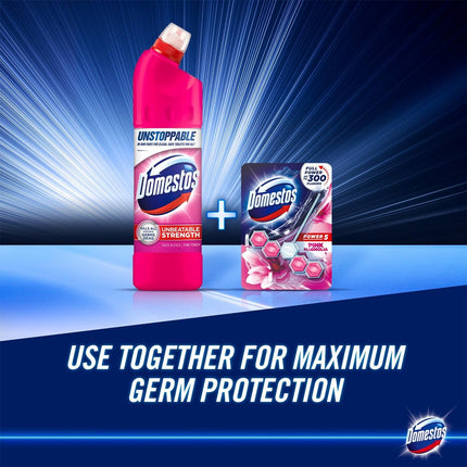 Domestos Thick Bleach Pink Power Multi-Purpose Disinfectant Anti-Bacterial Surface Cleaner Gel Limescale Remover for Toilet, Bathroom and Kitchen, 750ml (Buy 10)