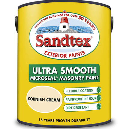 Sandtex masonry paint, 5 litres, ultra smooth brickwork, yellow