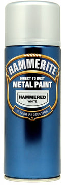 Hammerite Direct to Rust Metal Paint Aerosol Hammered Finish 400ML White
