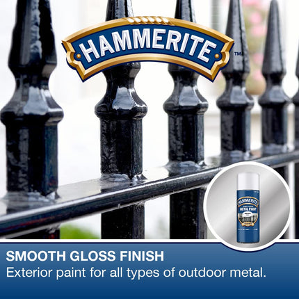Hammerite Spray Paint for Metal. Direct to Rust Exterior Silver Metal Paint, Smooth Finish. Corrosion Resistant Silver Gloss Paint and Rust Remover, 8 Year Protection - 400ml Aerosol 0.5 SqM Coverage
