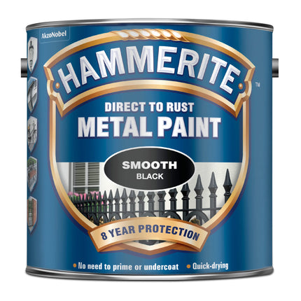Hammerite Direct to Rust Metal Paint - Smooth Black Finish 2.5L
