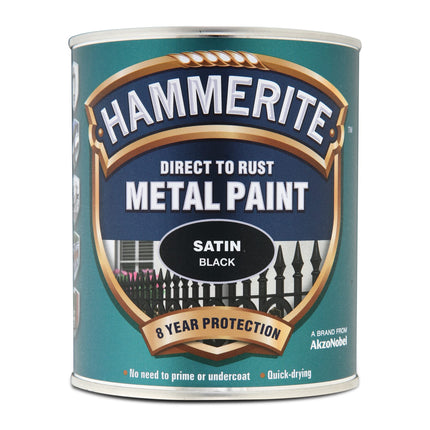Hammerite Satin Metal Paint, Black, 750 ml (Pack of 1)