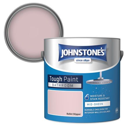 Johnstone's - Bathroom Paint - Ballet Slipper - Mid Sheen Finish - Stain Blocker Paint - Use in Moist & Damp Areas - Low Odour - Dry in 1-2 Hours - 12m2 Coverage per Litre - 2.5L