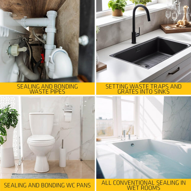 Everbuild Plumbers Gold | Excellent Primerless Adhesion with Mould Shield Silicone Sealant - Can be Applied to Wet Surface and Under Water - Clear - 290 ml