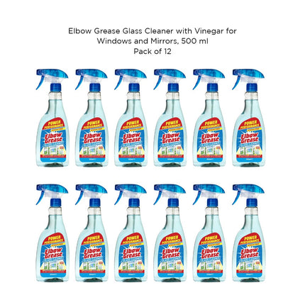 Elbow Grease Glass Cleaner with Vinegar for Windows and Mirrors, 500 ml - Window Cleaning Equipment (Pack of 12)