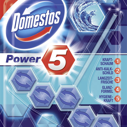 Domestos Power 5 Ocean Toilet Rim Block, a Pack of 9 (9 x 55g)