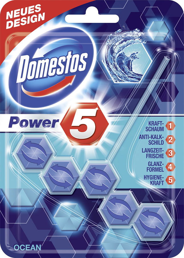 Domestos Power 5 Ocean Toilet Rim Block, a Pack of 9 (9 x 55g)