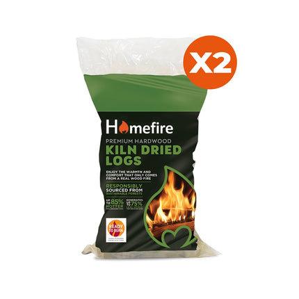 Homefire Kiln Dried Hardwood Logs,for Wood Burners, Open Fires, Multi-fuel Stoves (Pack of 2)