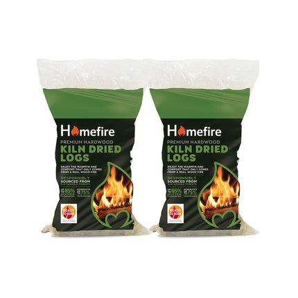 Homefire Kiln Dried Hardwood Logs,for Wood Burners, Open Fires, Multi-fuel Stoves (Pack of 2)