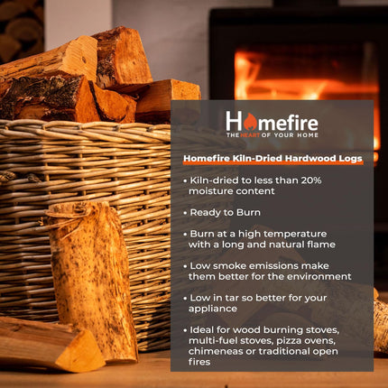 Homefire Kiln Dried Hardwood Logs, for Wood Burners, Open Fires, Multi-fuel Stoves (Pack of 4)