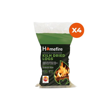 Homefire Kiln Dried Hardwood Logs, for Wood Burners, Open Fires, Multi-fuel Stoves (Pack of 4)