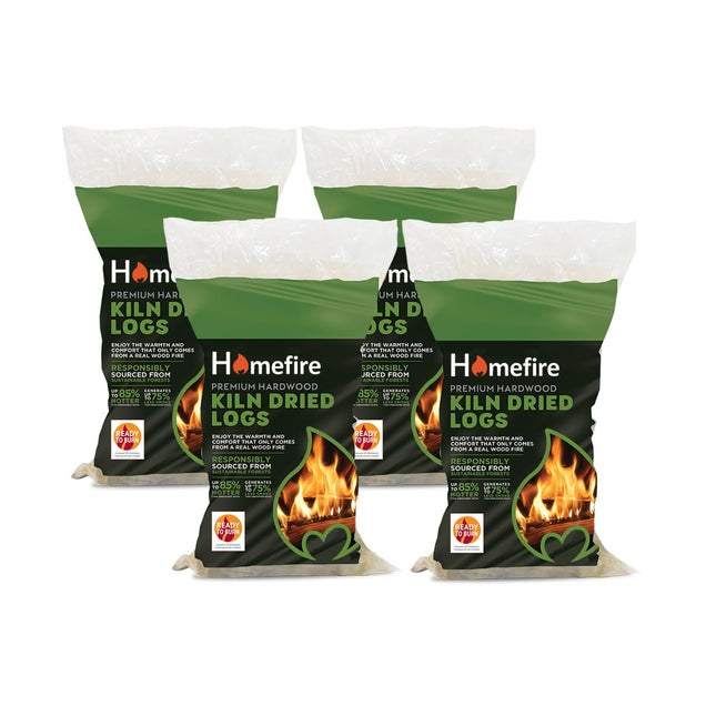 Homefire Kiln Dried Hardwood Logs, for Wood Burners, Open Fires, Multi-fuel Stoves (Pack of 4)