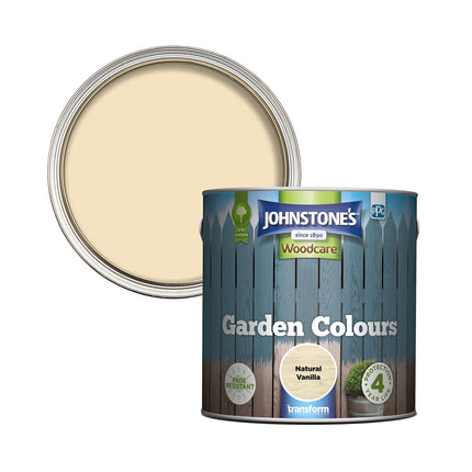 Johnstone’s - Garden Colours - Natural Vanilla - Exterior Wood Paint - Fade Resistant - Suitable for Garden Furniture Outdoors - Fence Paint - Dry in 2 hours - 12m2 Coverage per Litre - 2.5L