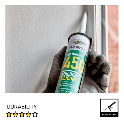 Everbuild Everflex 450 Premium+ Builders Silicone Sealant – Waterproof Seal – Suits Most Building Materials – Internal and External Use – Translucent – 300ml