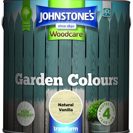 Johnstone’s - Garden Colours - Natural Vanilla - Exterior Wood Paint - Fade Resistant - Suitable for Garden Furniture Outdoors - Fence Paint - Dry in 2 hours - 12m2 Coverage per Litre - 2.5L