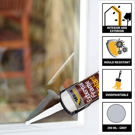 Everbuild External Frame Sealant – Interior And Exterior Use – Permanently Flexible – Mould-Resistant – Grey – 290ml
