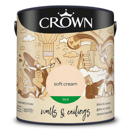 Crown Walls & Ceilings Silk Emulsion Paint, Size 2.5L, Soft Cream