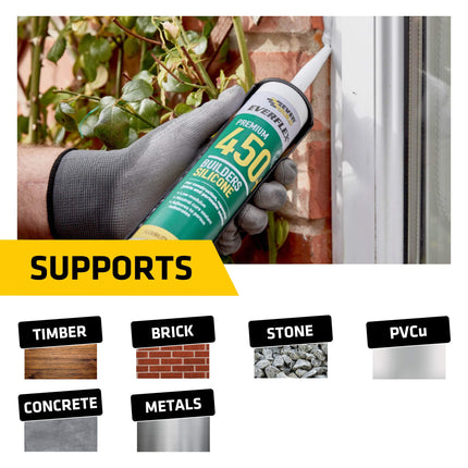 Everbuild Everflex 450 Premium+ Builders Silicone Sealant – Waterproof Seal – Suits Most Building Materials – Internal and External Use – Translucent – 300ml