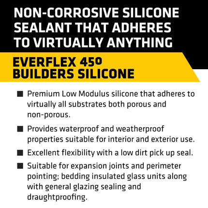 Everbuild Everflex 450 Premium+ Builders Silicone Sealant – Waterproof Seal – Suits Most Building Materials – Internal and External Use – Translucent – 300ml