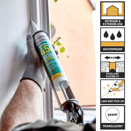 Everbuild Everflex 450 Premium+ Builders Silicone Sealant – Waterproof Seal – Suits Most Building Materials – Internal and External Use – Translucent – 300ml