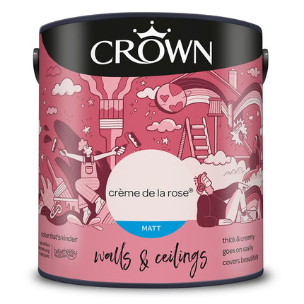 Crown Walls & Ceilings Matt Emulsion Paint, Size 2.5L, Creme De La Rose