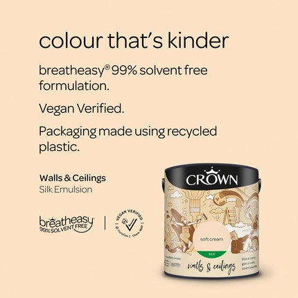 Crown Walls & Ceilings Silk Emulsion Paint, Size 2.5L, Soft Cream