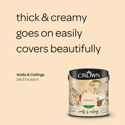 Crown Walls & Ceilings Silk Emulsion Paint, Size 2.5L, Soft Cream