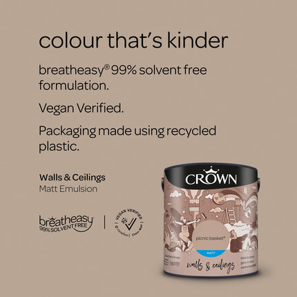 Crown Walls & Ceilings Matt Emulsion Paint, Size 2.5L, Picnic Basket