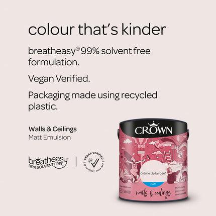 Crown Walls & Ceilings Matt Emulsion Paint, Size 2.5L, Creme De La Rose