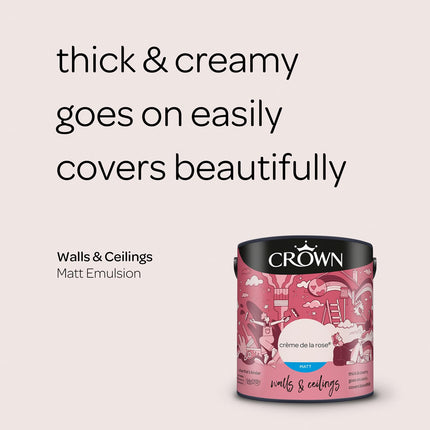 Crown Walls & Ceilings Matt Emulsion Paint, Size 2.5L, Creme De La Rose