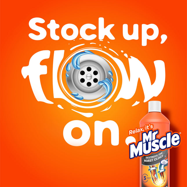 Mr Muscle Drain Unblocker, Sink & Drain Cleaner, Heavy Duty Drain Gel, 2 x 500 ml