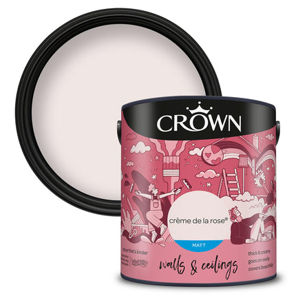 Crown Walls & Ceilings Matt Emulsion Paint, Size 2.5L, Creme De La Rose