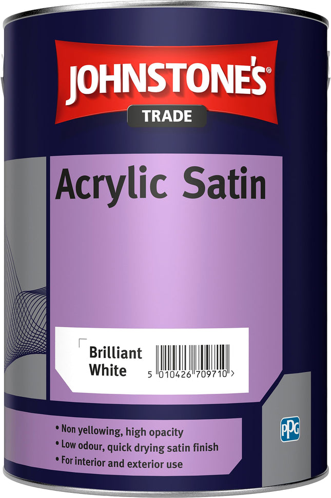 5LTR - JOHNSTONES TRADE ACRYLIC SATIN EMULSION BRILLIANT WHITE