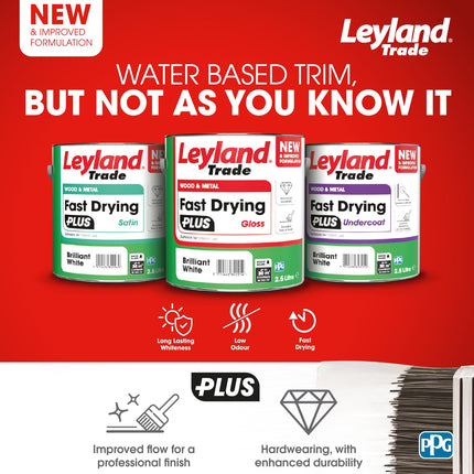 Leyland Trade – Wood & Metal - Fast Drying Plus - Undercoat - Brilliant White – Ideal Foundation Coating – Excellent Adhesion - 2.5L