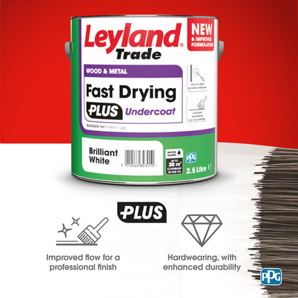 Leyland Trade – Wood & Metal - Fast Drying Plus - Undercoat - Brilliant White - Enhanced Durability – Excellent Flow & Professional Finish - 750ml
