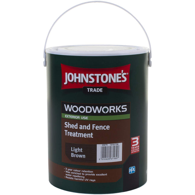 5 LTR JOHNSTONE'S WOODWORKS SHED & FENCE QUICK DRY WOODSTAIN LIGHT BROWN