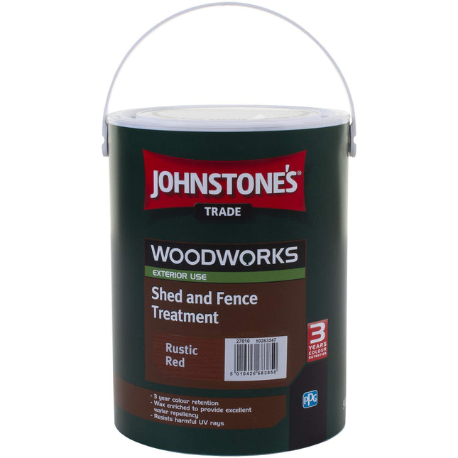 5 LTR JOHNSTONE'S WOODWORKS SHED & FENCE QUICK DRY WOODSTAIN RUSTIC RED