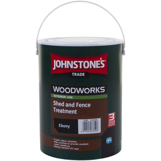 5 LTR JOHNSTONE'S WOODWORKS SHED & FENCE QUICK DRY WOODSTAIN EBONY